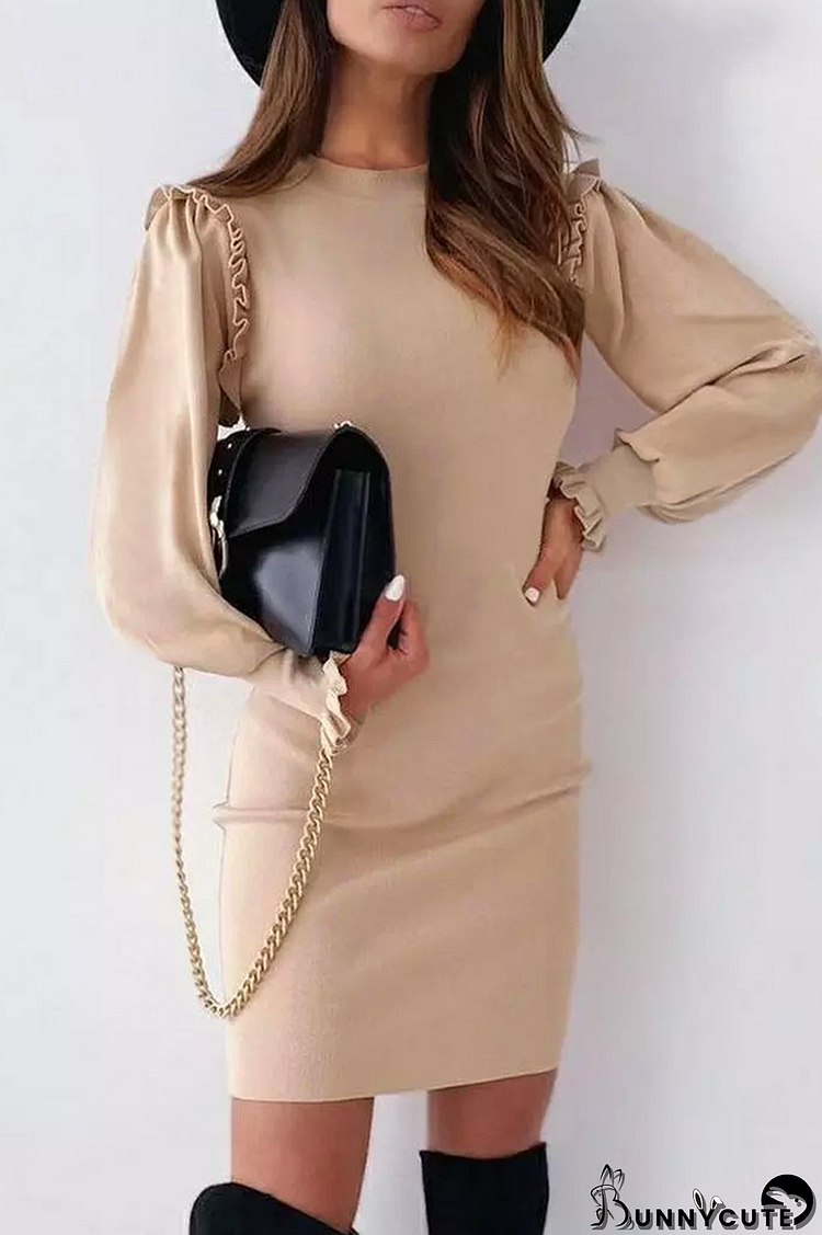 Elegant Solid Split Joint O Neck Pencil Skirt Dresses