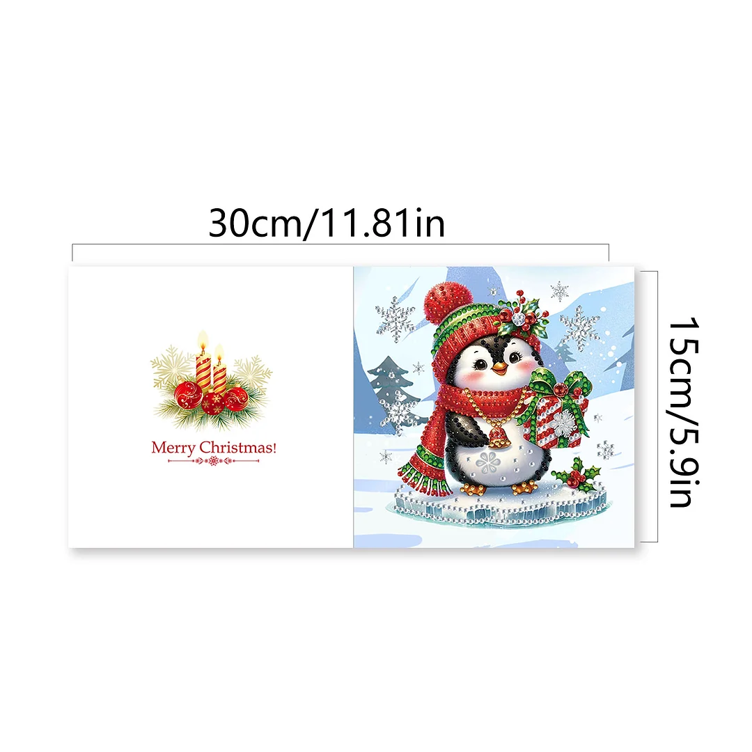 6pcs DIY Christmas Penguin DIY Diamond Painting Greeting Card for Friends Family Gift【With White Envelope】