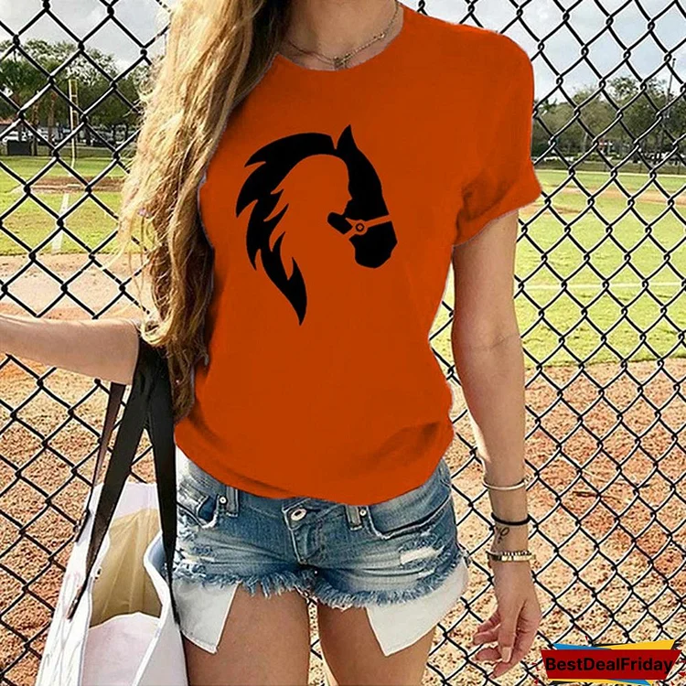 Cute Horse Head Print T Shirts For Women&Girls Casual Round Neck Tees Top Summer Women`s Loose Fit T-shirt