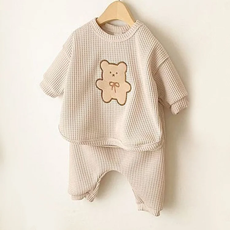 Toddler Boy/Girl Bowknot Bear Print Pullover Sweatshirt and Casual Pants Set