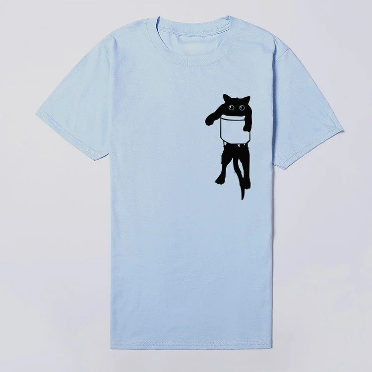 Wearshes Simple Cat Print Crew Neck Short Sleeve T-Shirt