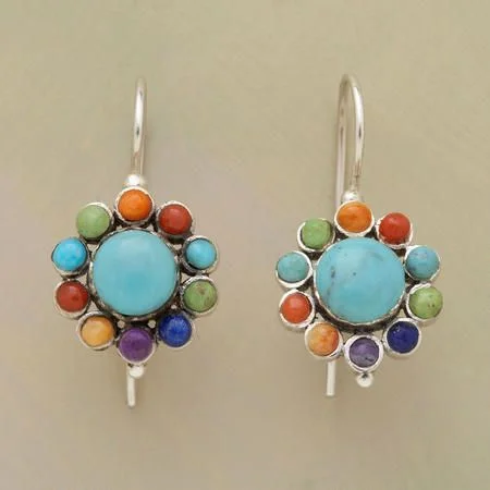 Vintage Round Multi-color Stone Earrings for Women Ethnic Silver Color Metal Ear Hook Dangle Earrings 2022 Jewelry