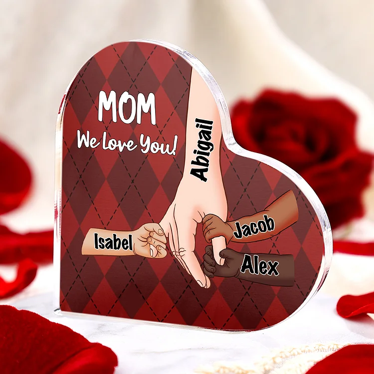 Customized 1-6 Names, Big Hand Holding Little Hand Style Acrylic Heart Decoration Brand Plaque ...
