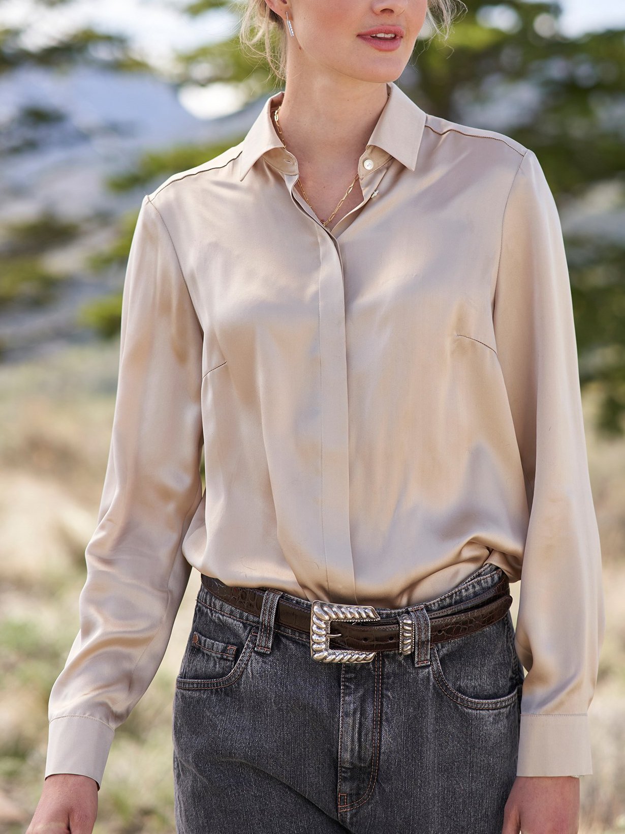 Elegant Silk Solid Color All-match Shirt