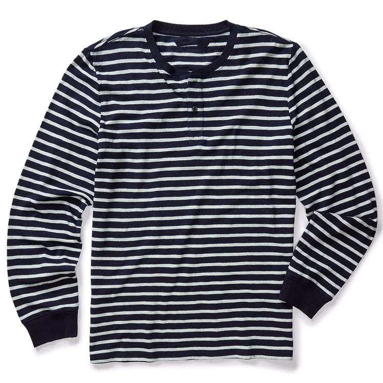 Vintage Organic Cotton Washed Indigo Striped Henley Shirt