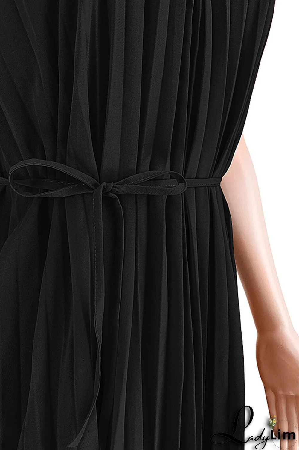 Black Casual Elegant Solid Split Joint Fold O Neck Dresses