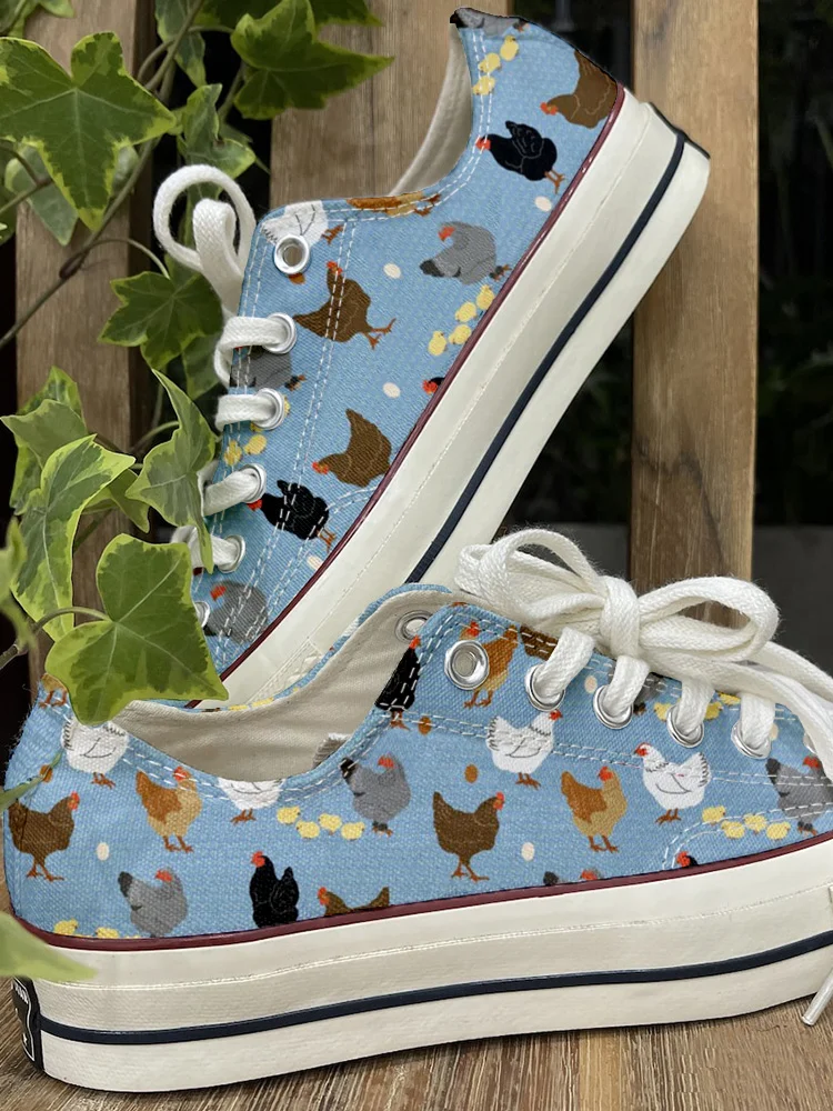 Comstylish Vintage Hens and Chicks Graphic Canvas Shoes