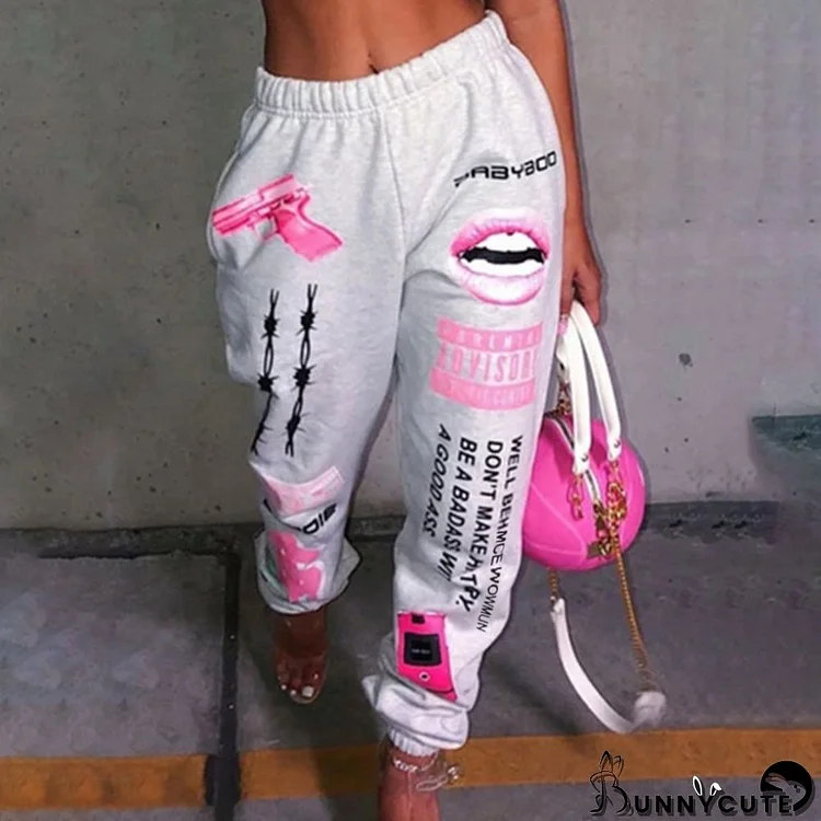 Plus Size Women Printed Elastic Waist Track Pants