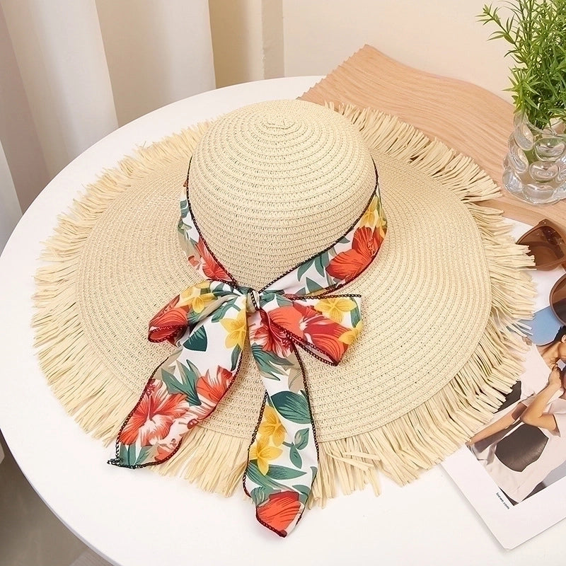Women’s Vacation Beach Solid Color Big Eaves Straw Hat