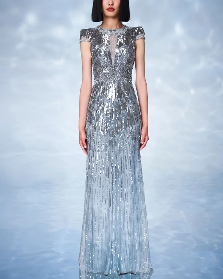 Embellished Metallic Evening Gown