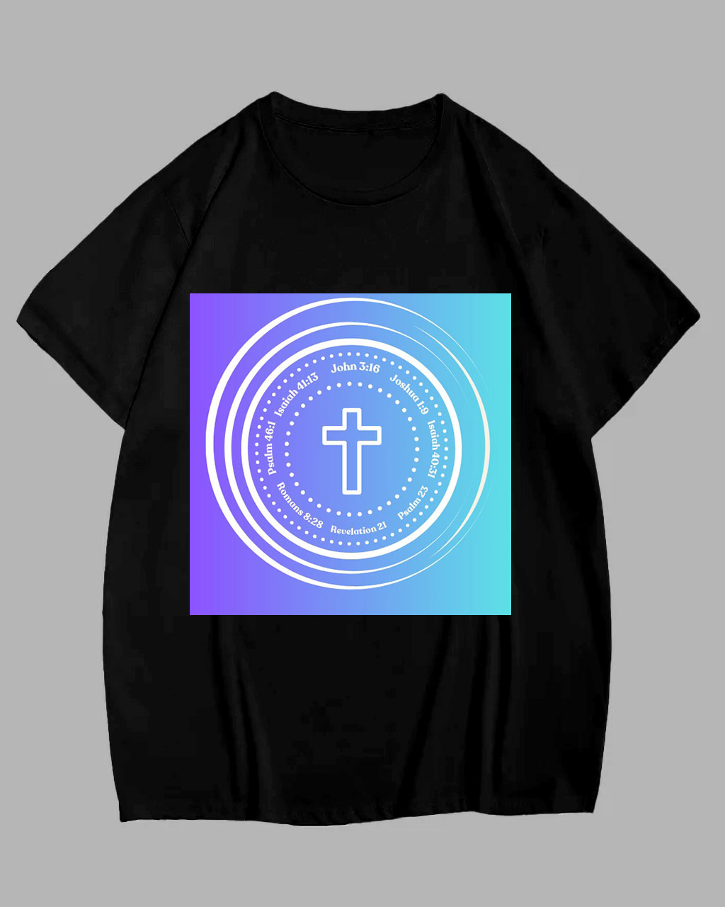 Big Guy's Cross and Bible Verse Print Black Short-sleeve T-shirt