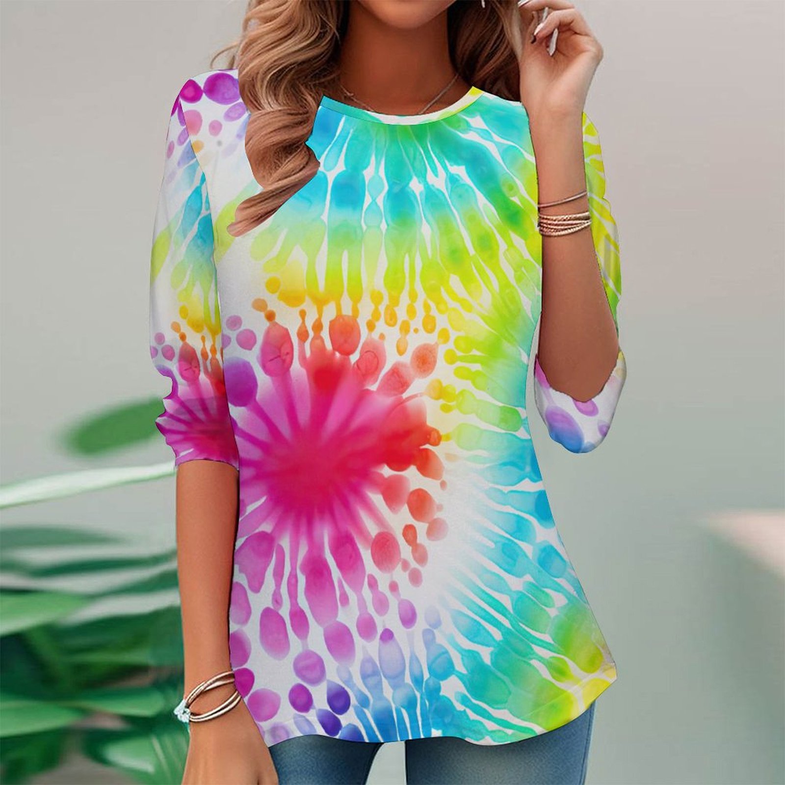 Women Long Sleeve V-neck Graphic Floral Printed Top