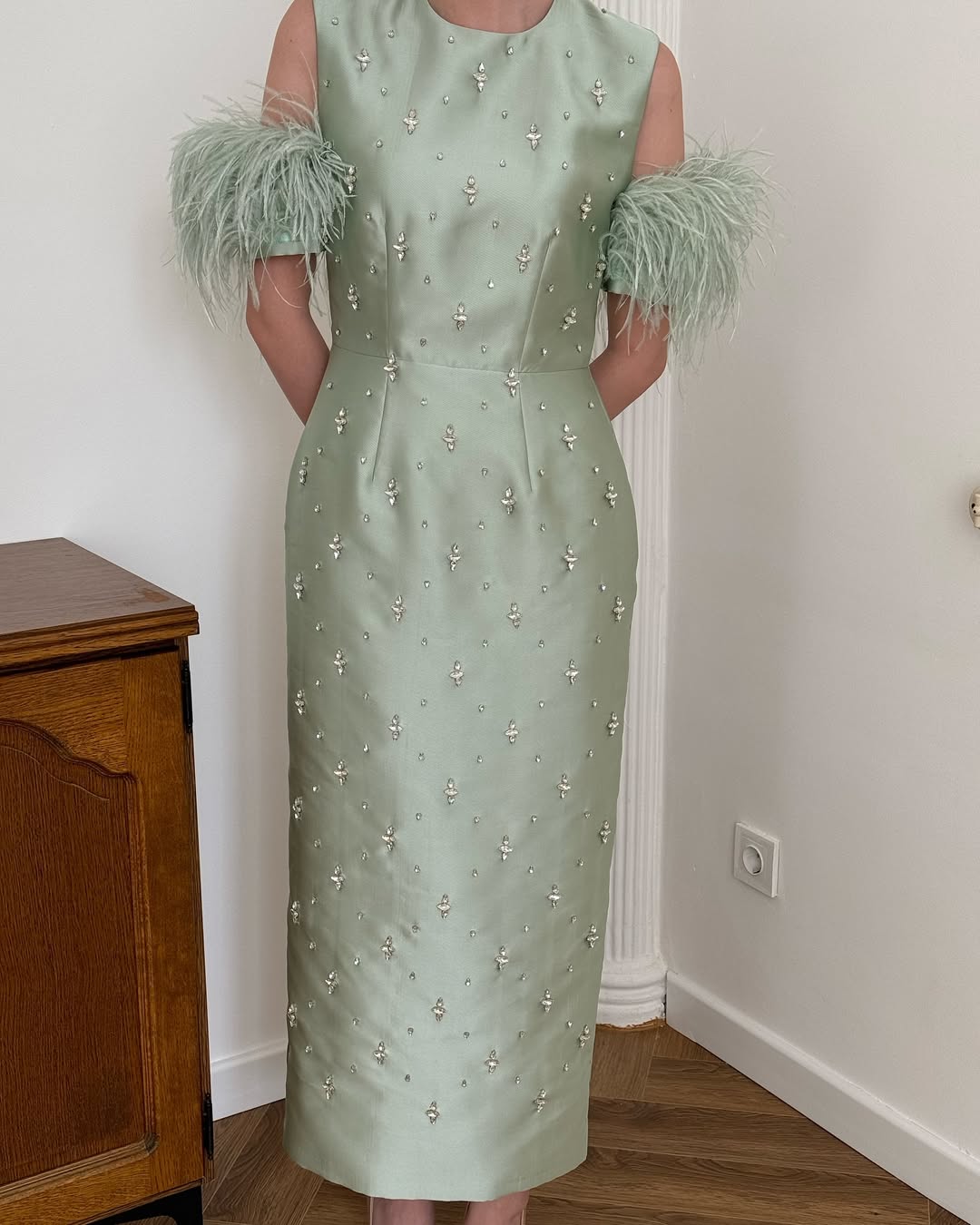 Ovlias Green Sleeveless Jewel Prom Dress Mermaid with Rhinestone JQ0063