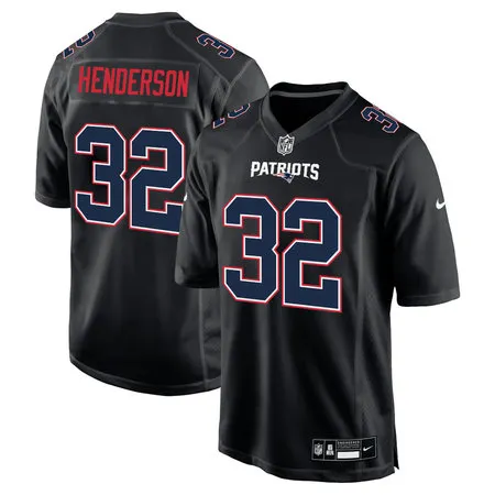 Men's New England Patriots #32 TreVeyon Henderson Carbon Black Fashion Game Jersey
