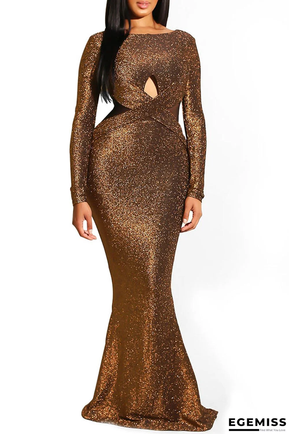 Brown Fashion Long Sleeves O neck Mermaid Floor-Length Vintage Dresses | EGEMISS