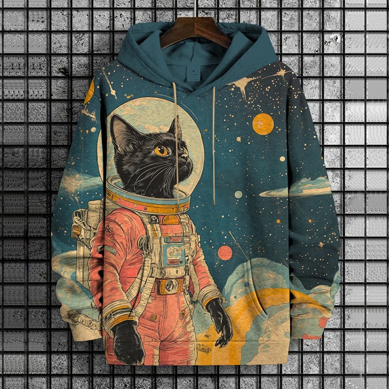 Men's Space Astronaut Cat Art Print Hoodie