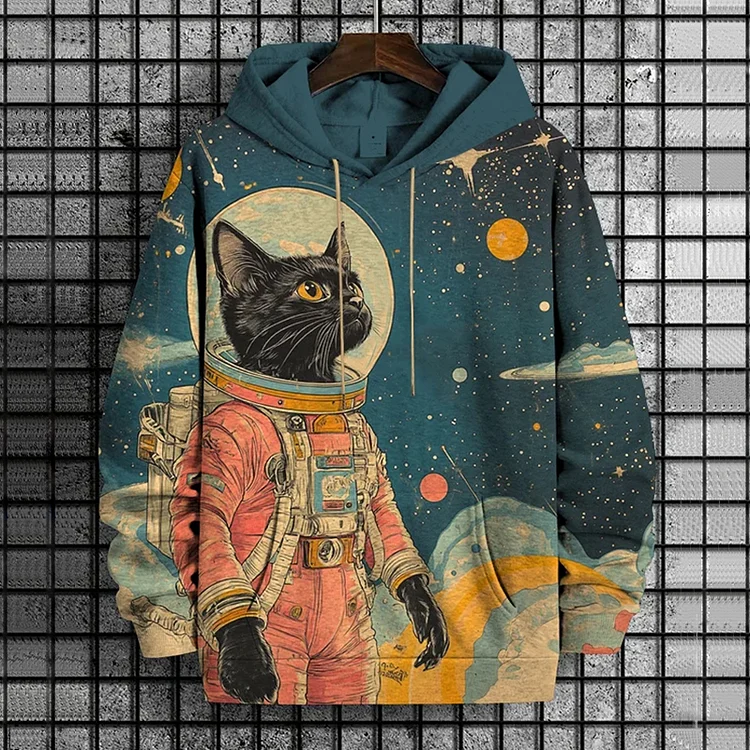 Men's Space Astronaut Cat Art Print Hoodie