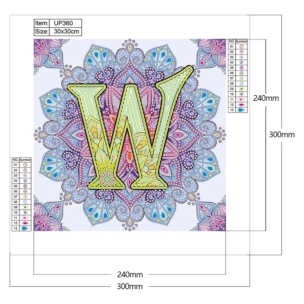 Special Shape Diamond Painting 30*30cm - W Letter Mandala