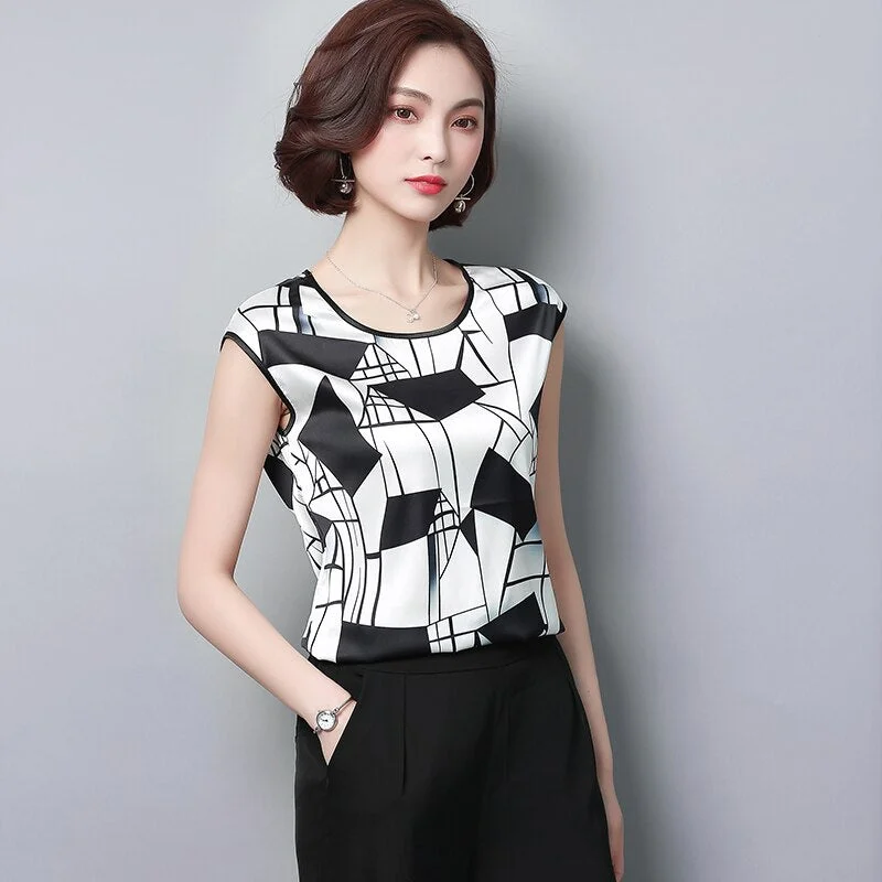 Women's Blouse 2021 Fashion Summer Sexy Casual Silk Shirts  Women Printed Blouse Shirt Tops Party Girls Blusas Femininas D733 30