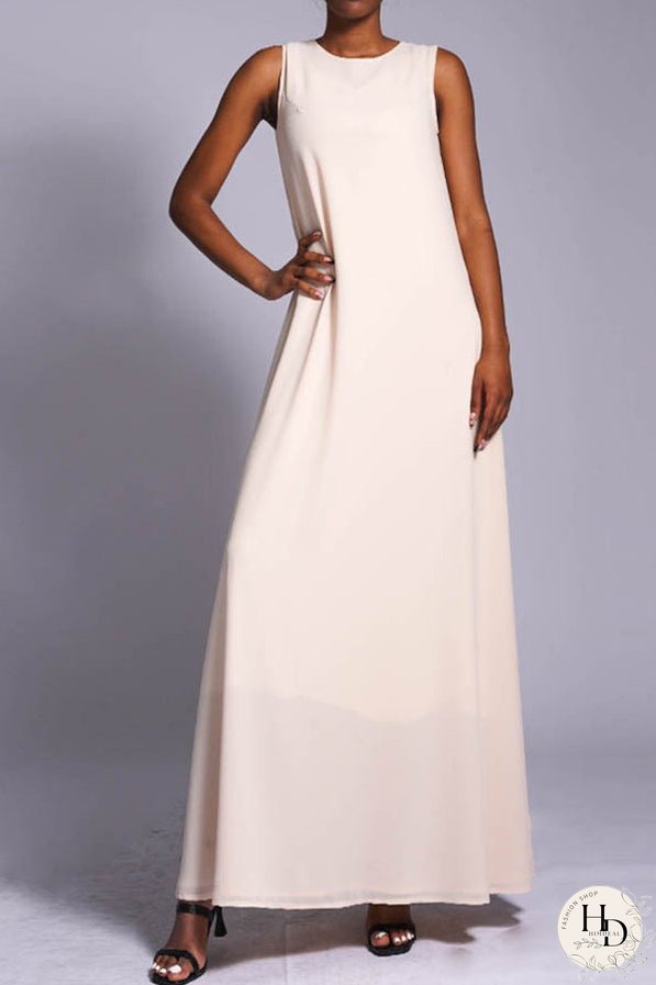 Casual Round Neck Solid Maxi Dress