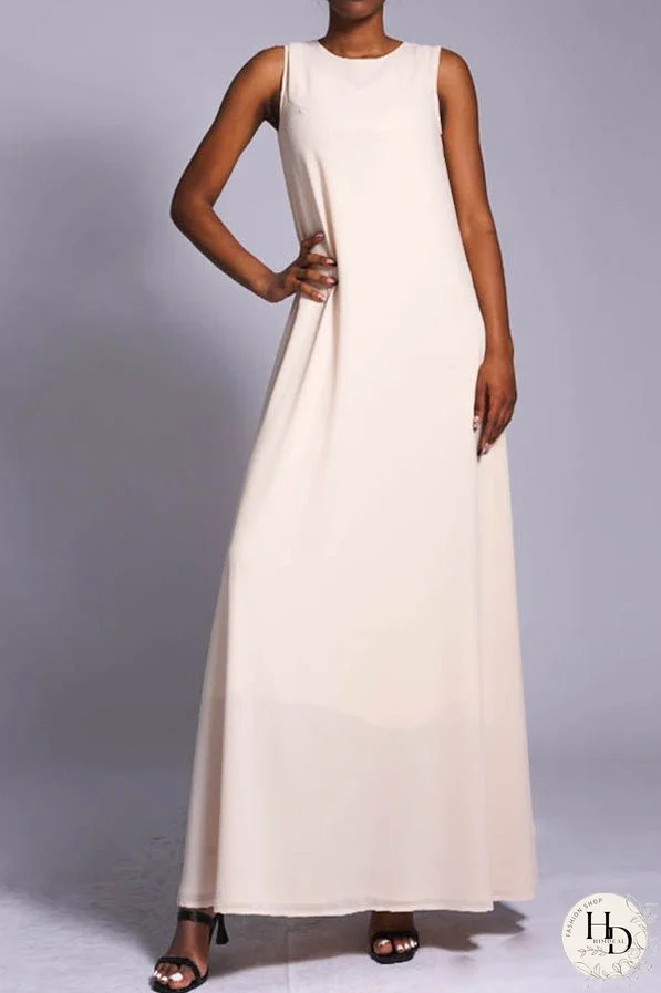 Casual Round Neck Solid Maxi Dress