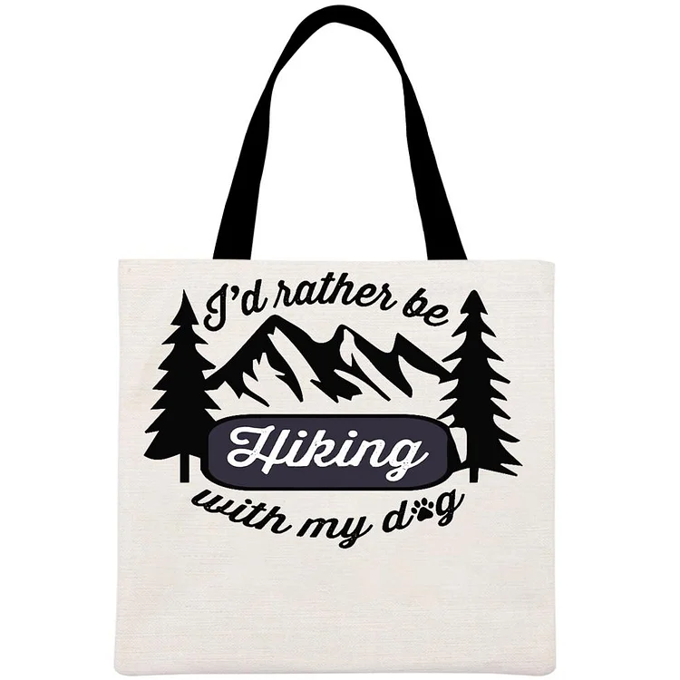 I’d Rather Be Hiking With My Dog Printed Linen Bag-Annaletters