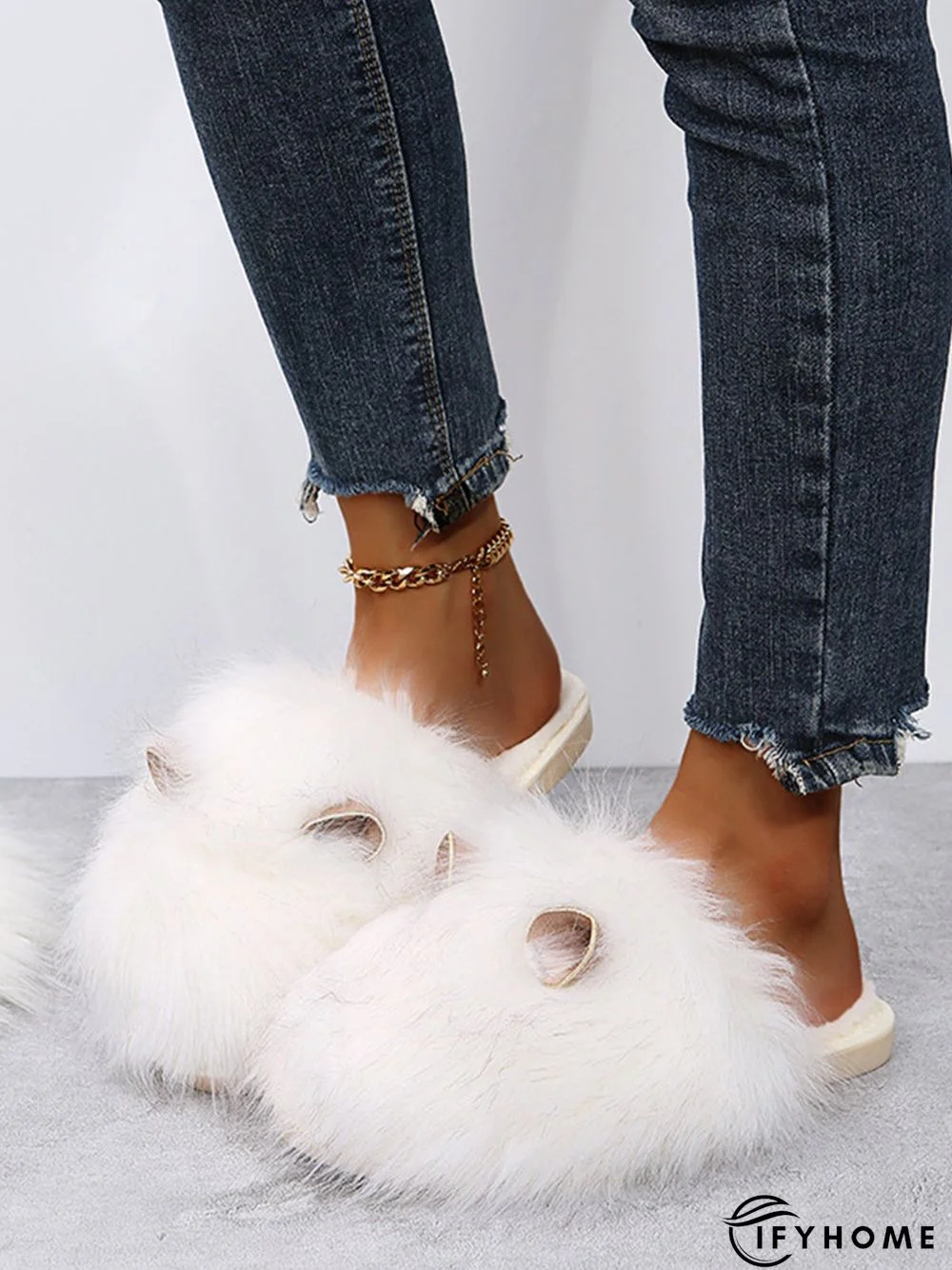 Cute Cat Ears Mohair Warm Fleece Indoor Slippers | IFYHOME