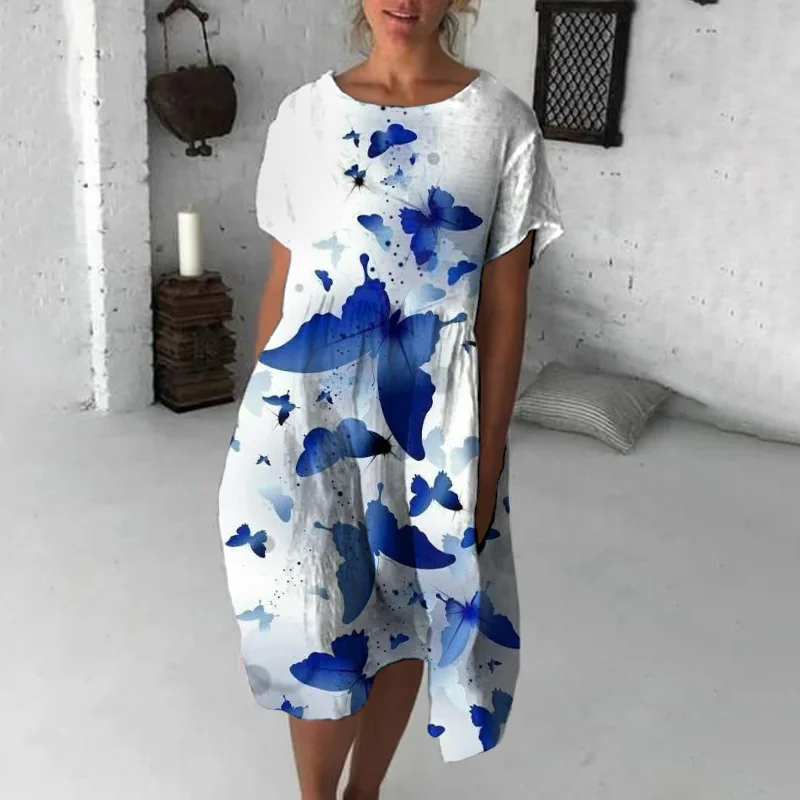Gradient Butterfly Print Midi Dress