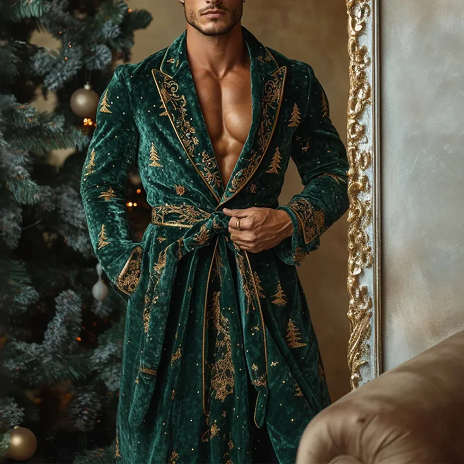 Men's Flannel Christmas Tree Art Robe Pajamas-inspireuse