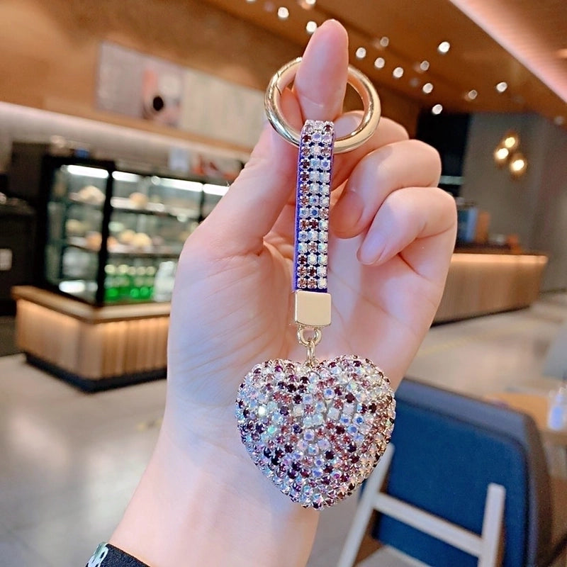 Fashion Heart Shape Arylic Metal Inlay Rhinestones Women’s Bag Pendant Keychain