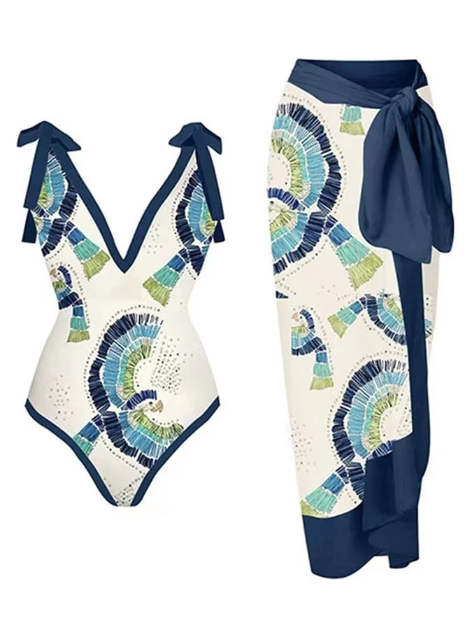 Resort Print One-Piece Bikini Set