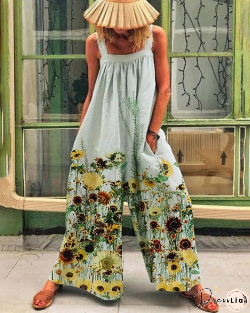 Plus Size Fashion Loose Strap Wide Leg Jumpsuit