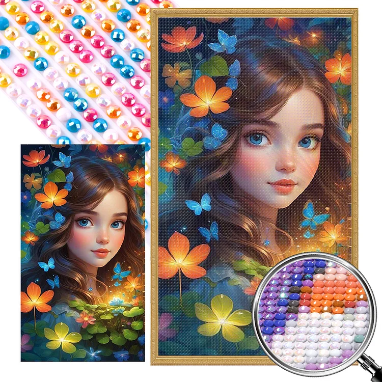 Partial AB Drill - Full Round Diamond Painting - Girl Among Flowers 40*70CM