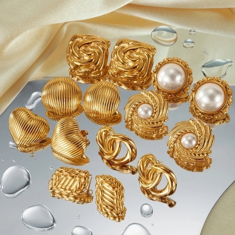 1 Pair Vintage Style Irregular Geometric Heart Shape Inlay 304 Stainless Steel Artificial Pearls Ear Studs