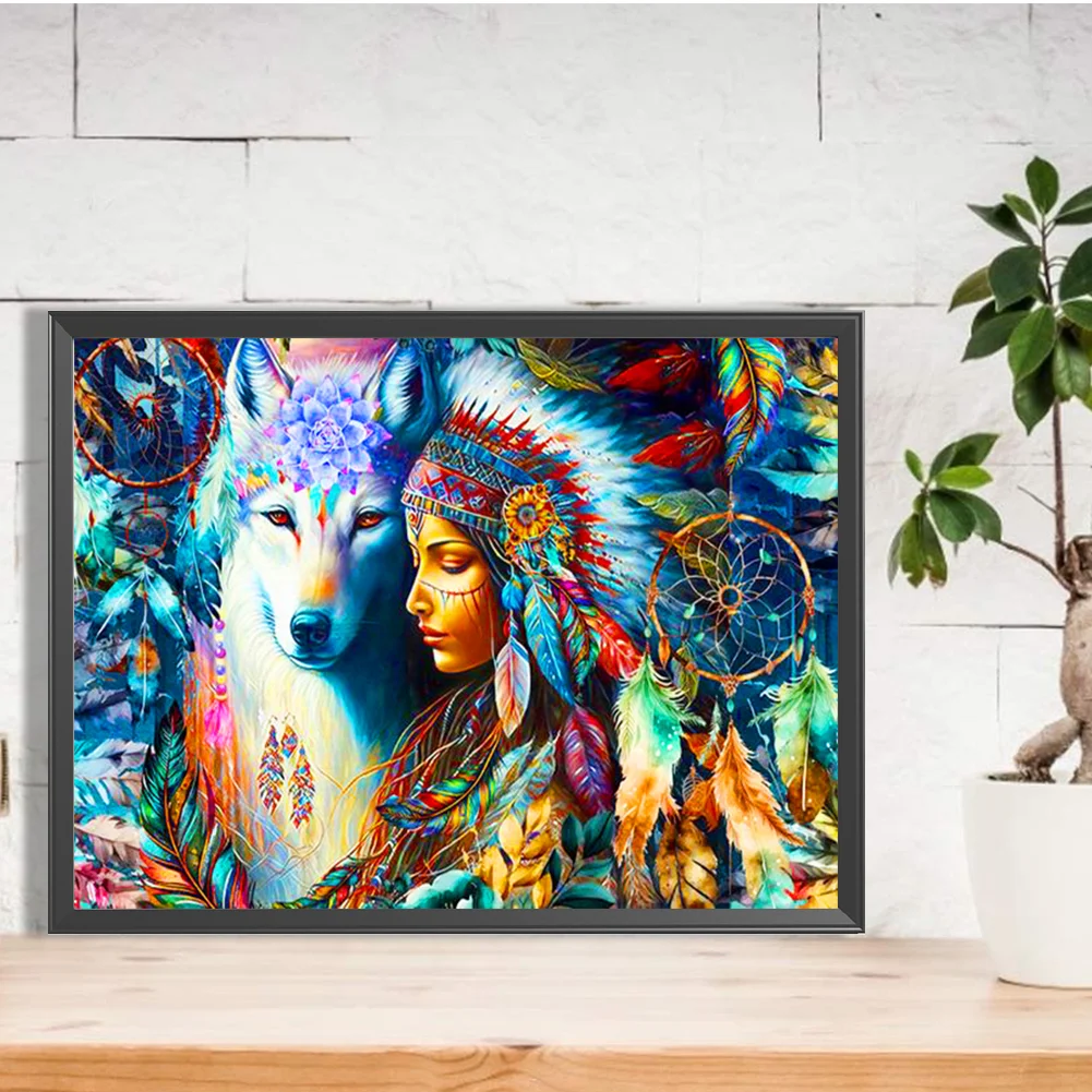 Diamond Painting - Full Round Drill - Indian Wolf(Canvas|40*30cm)