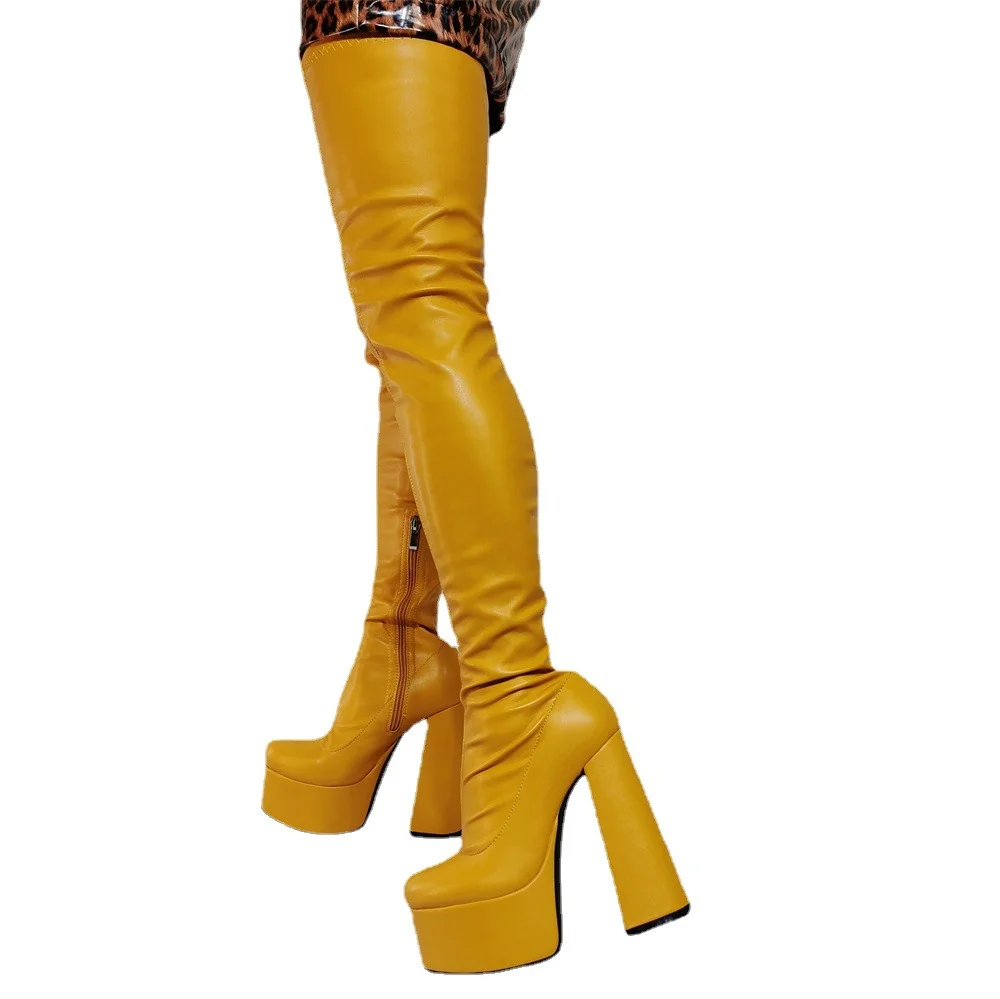 Women's Round toe Chunky Heel Platform Elastic Over The Knee Sexy Plus Size Women's Boots Novameme