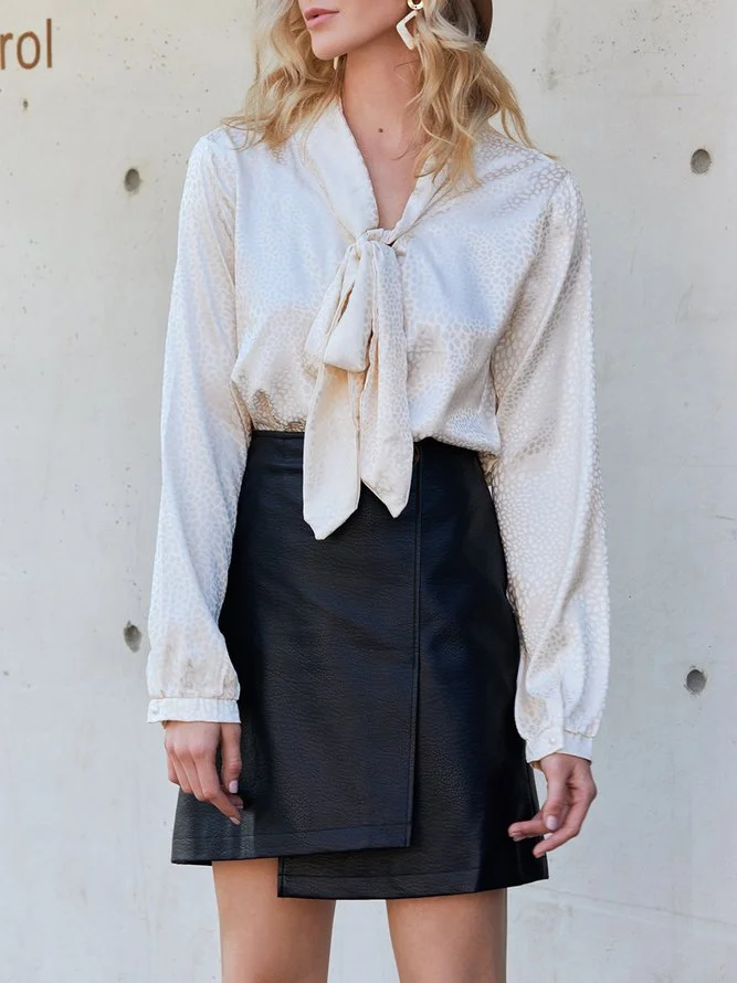 White Long Sleeve Polka Dots V Neck Shift Shirts & Tops