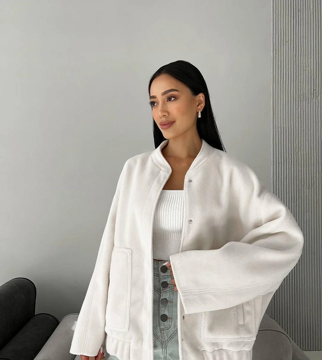 Nigikala Nigikala Years Of Autumn And Winter New Loose Leisure Collar Big Pocket Solid Women's Coat