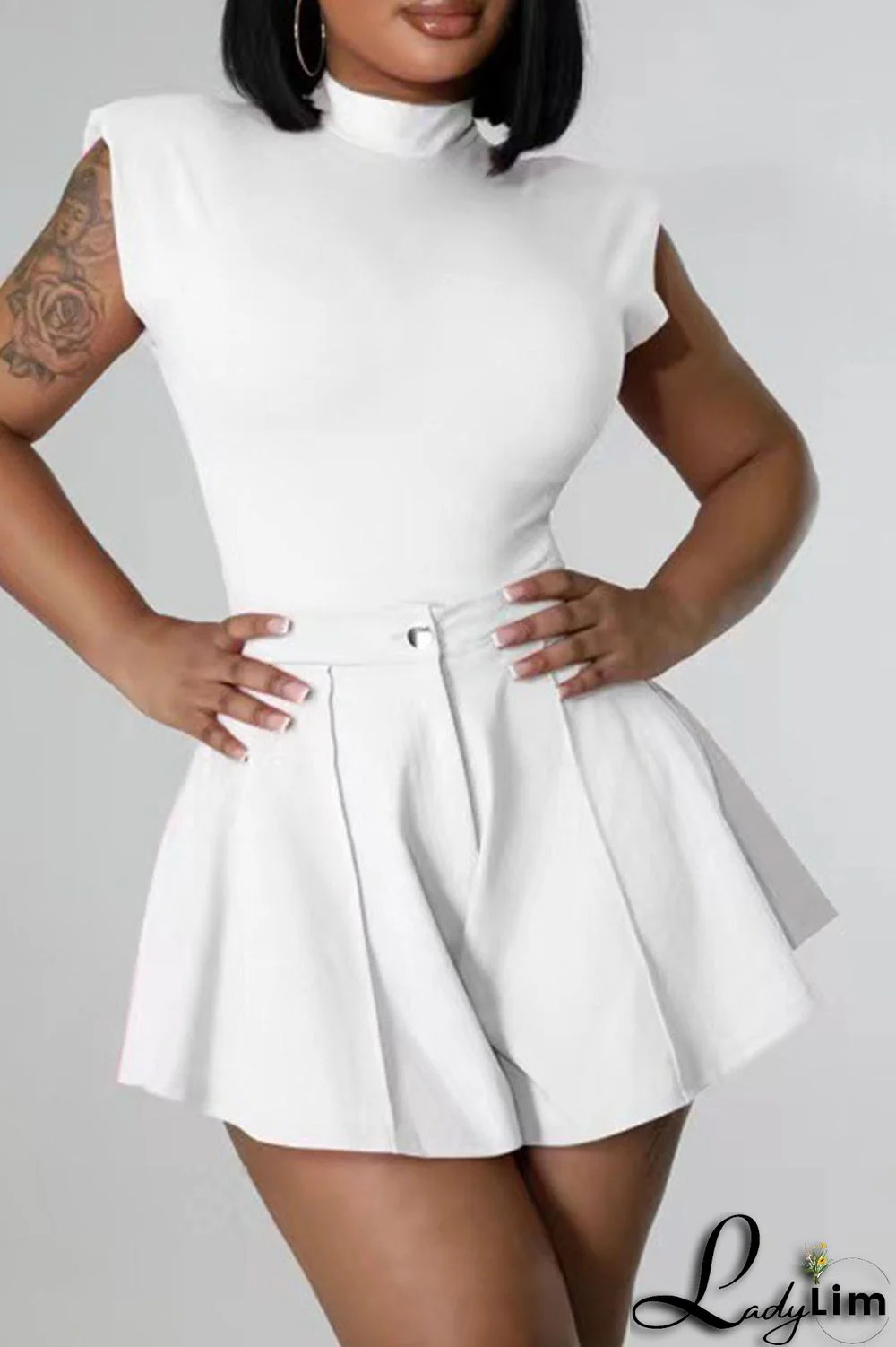 Pink Casual Solid Split Joint Fold O Neck Sleeveless Two Pieces