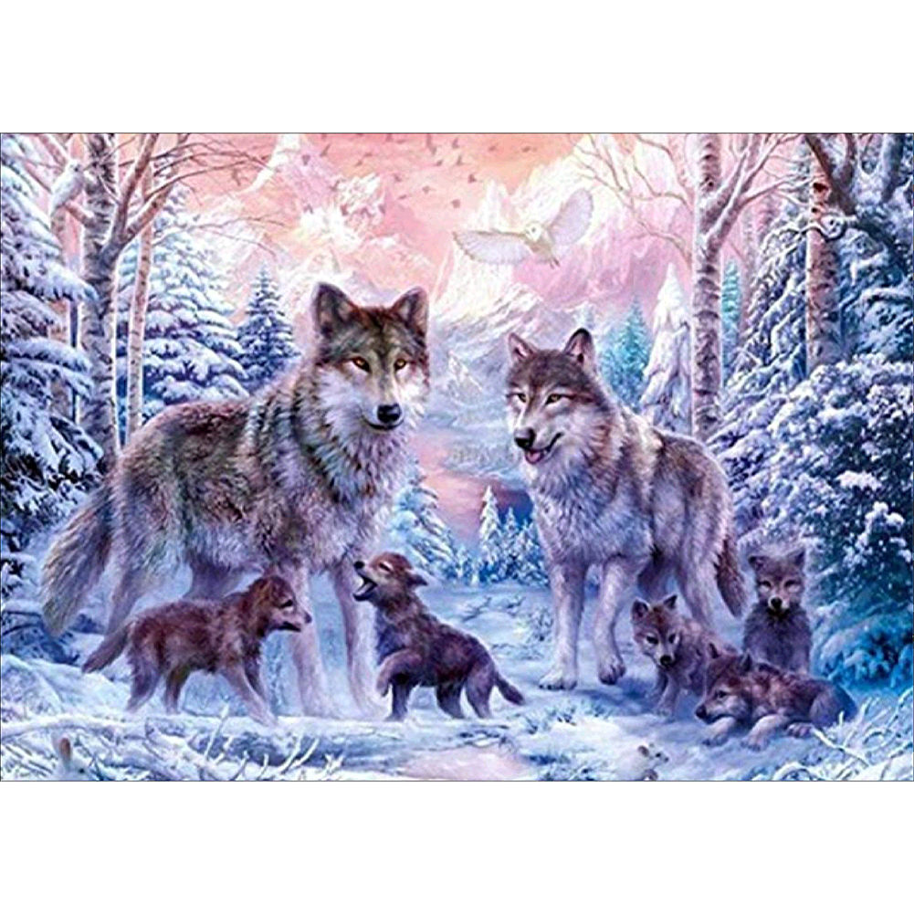 

40*30CM - Wolves - Round Drill Diamond Painting, 501 Original