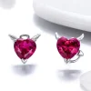 Angel And Devil Pink Heart Stud Earrings 925 Sterling Silver 