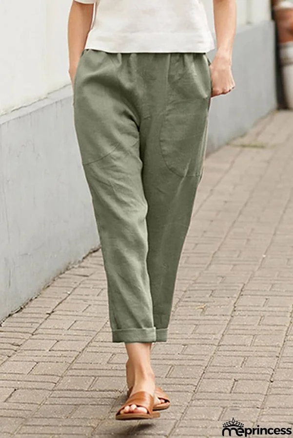 Linen blend Drawstring Pants