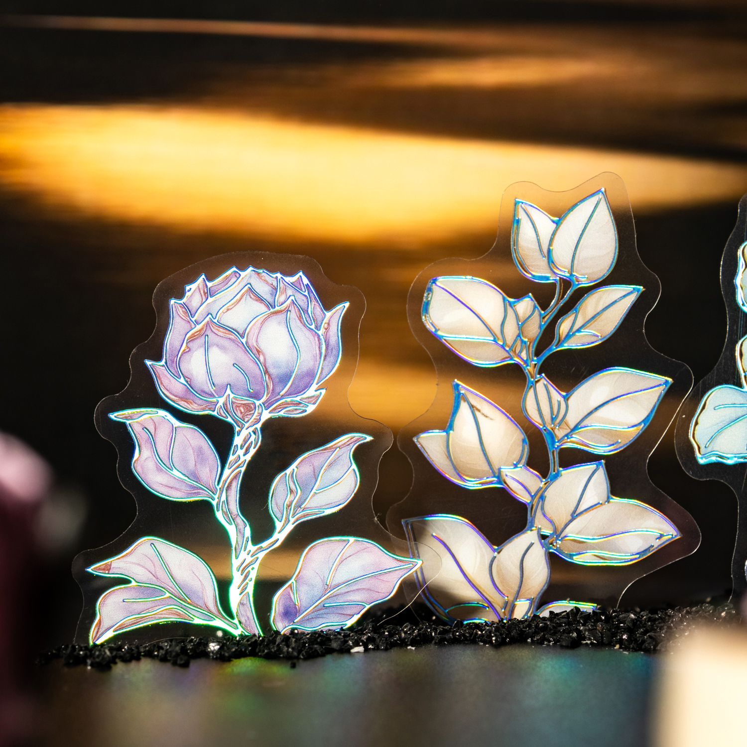 PET 스티커 - 금박 식물 시리즈 빈티지 꽃