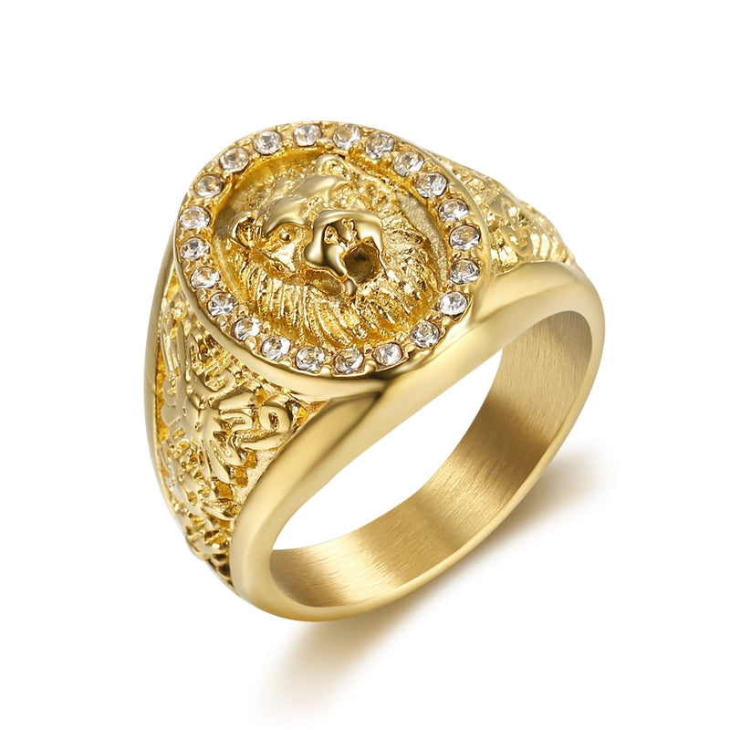 Punk Lion 304 Stainless Steel Stoving Varnish Men’S Rings