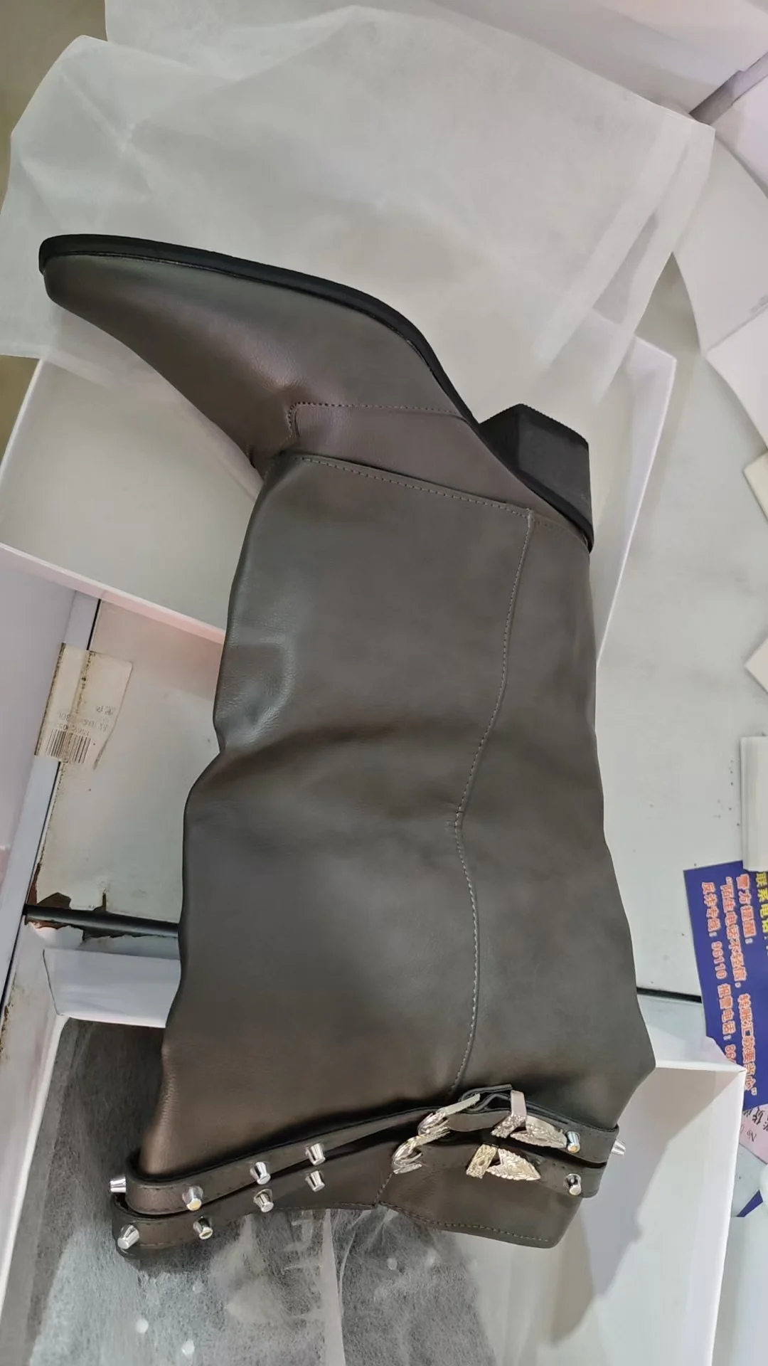 Yyvonne Trouser Boots Women Design Double Buckle With Sharp Head Thick Heel Retro High-Heeled Boots Hot Girl High Boots Tide Women's Shoes