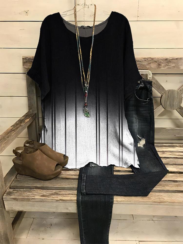 Women's New Gradient Color Print Half-sleeve Round Neck T-shirt