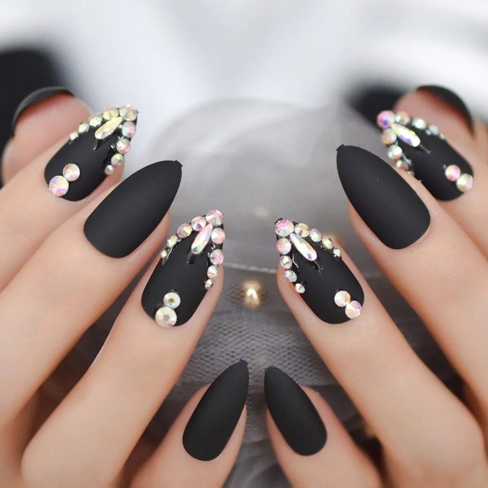 Extra Long Coffin Rhinestone Fake Nails Gel Tips Decoration Nails False Hand Dummy Fake Nails Stick On Nails Fingernails-Nail Inspo