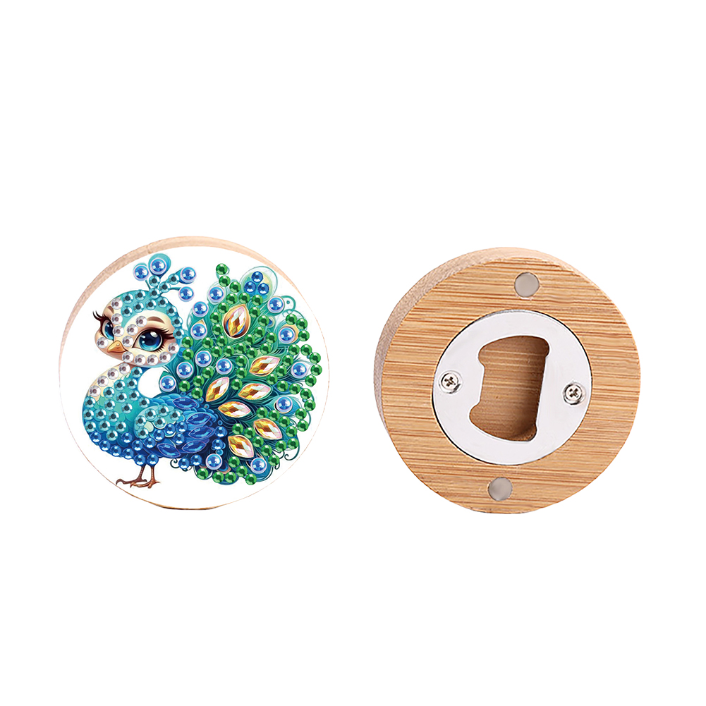 Wooden PET Peacock 5D DIY Diamond Art Magnets Bottle Opener Crafts for Beginners