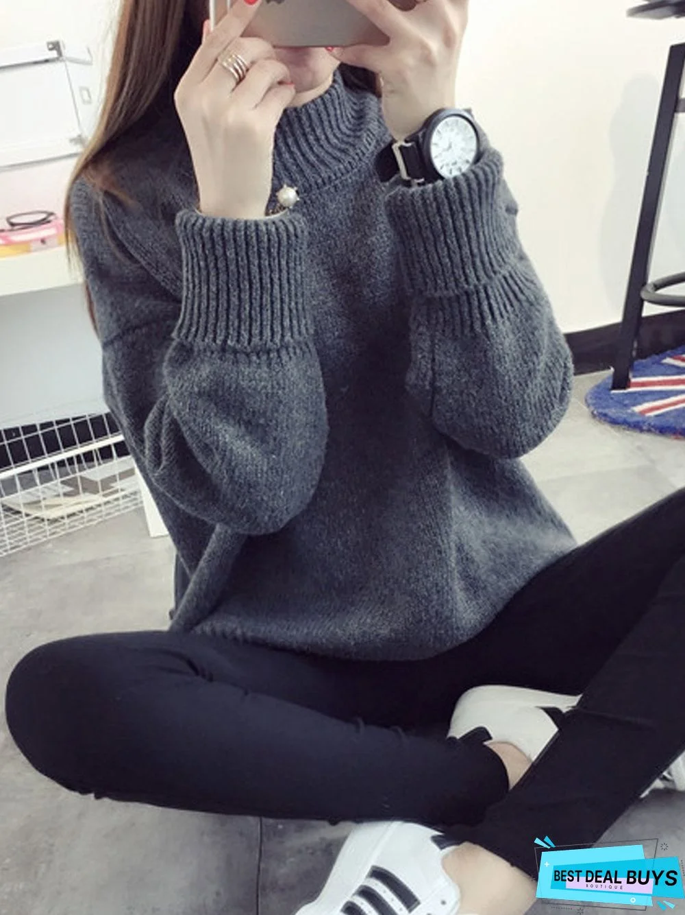 High Neck Pullover Female Loose Sweater