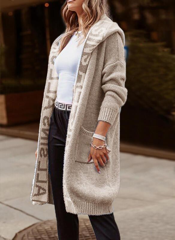  thdmladies Letter Print Casual Hooded Cardigan thedmladies